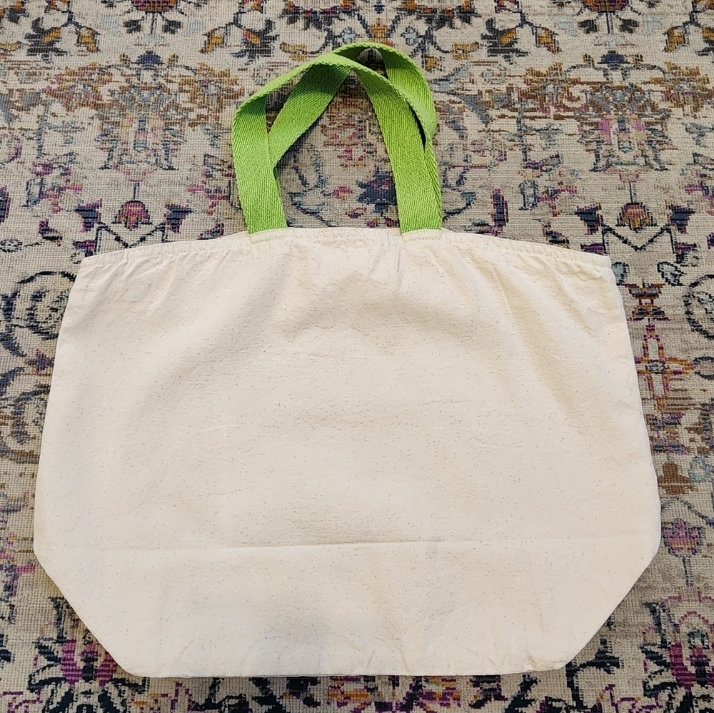 Canvas Graphic Shoulder Tote Bag Lime Handles - Picture 6 of 6